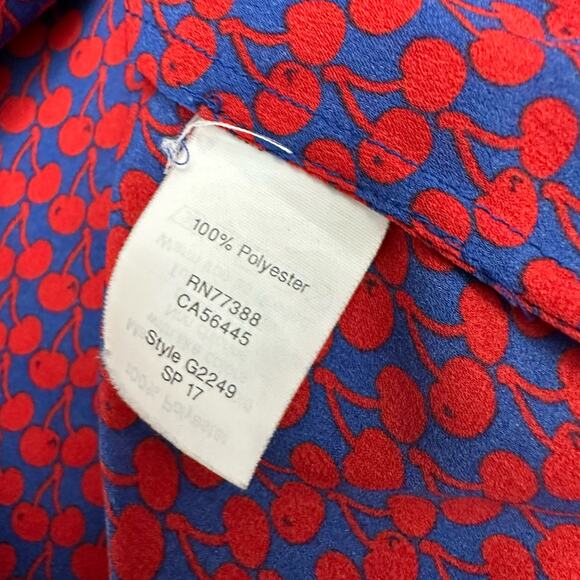 J Crew Womens Sleeveless Top Size Size 14 Red Blue Cherries Fruit Cottagecore - Picture 4 of 7